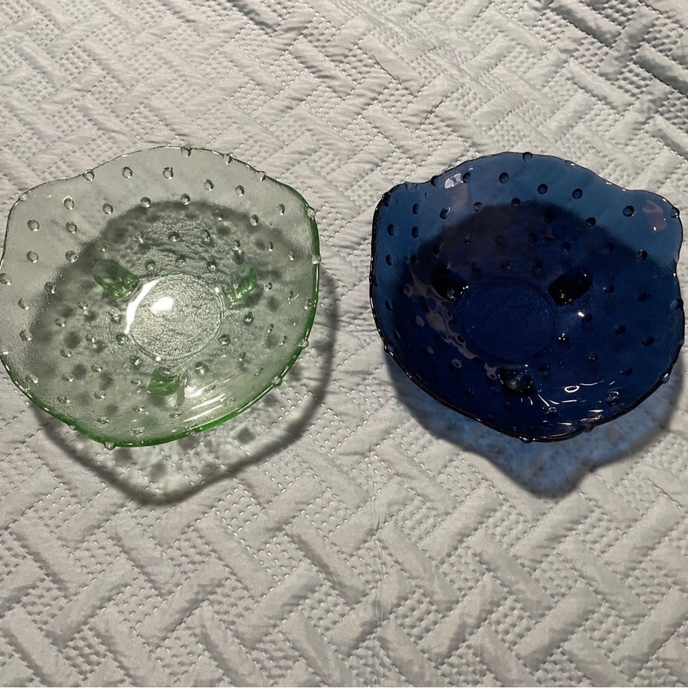 2 Vintage Hobnail Glass Dishes